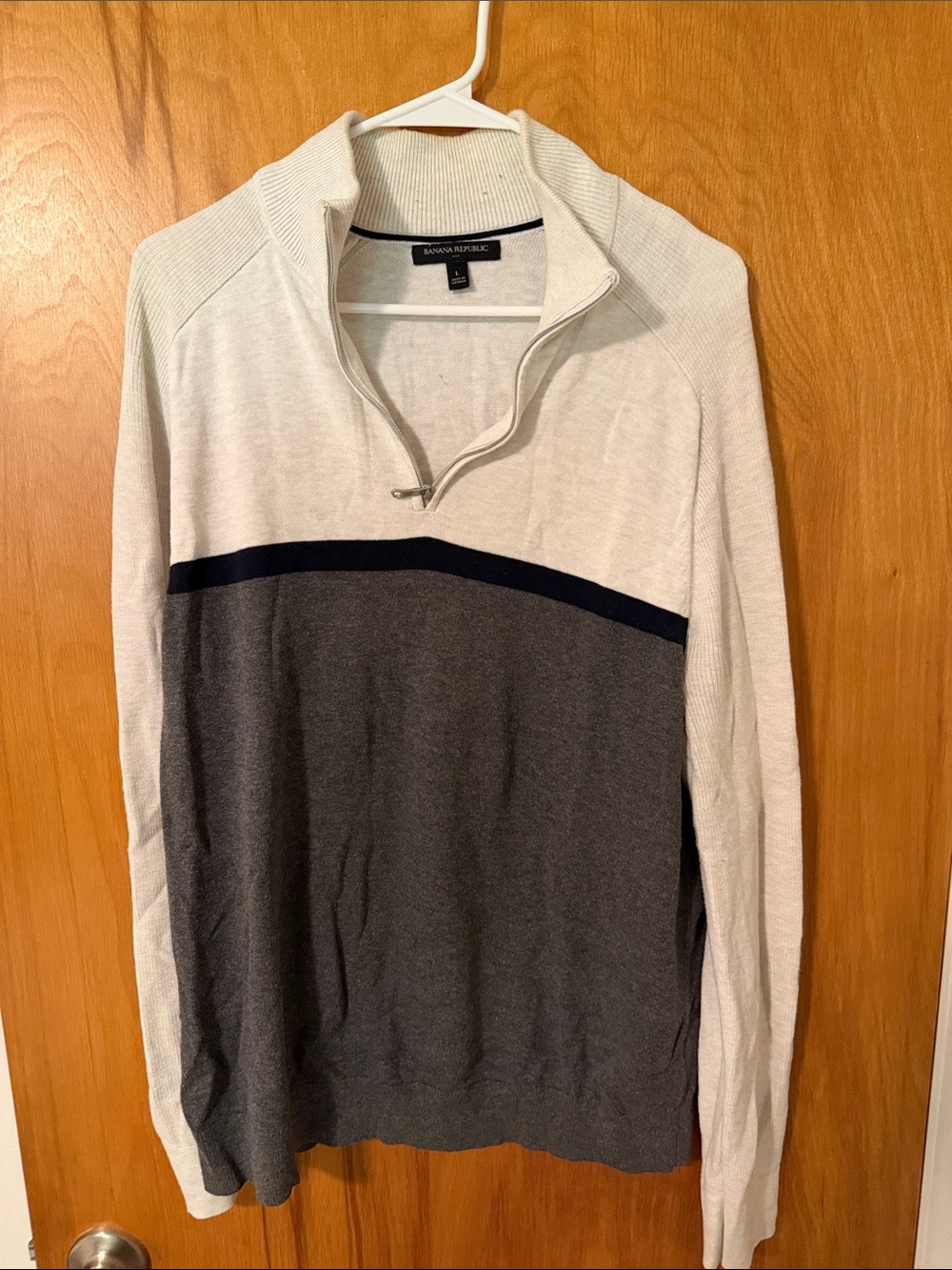 Banana Republic Men's Two-Tone Quarter-Zip Sweater - Cream, Charcoal & Navy